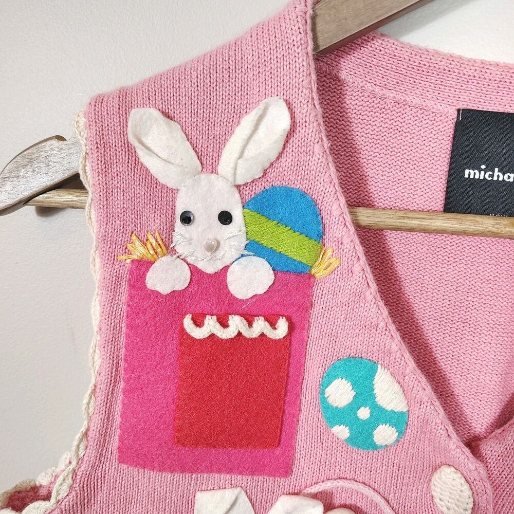 Michael Simon Womens Easter Bunny Sweater Vest Size S Egg Novelty Kitsch Spring - Picture 2 of 13
